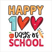 Paquete de diseño de camiseta de 100 días de escuela, diseño único y colorido de camiseta de escuela de 100 días, feliz día 100 de escuela. letras de felicitación para la celebración del centésimo día del estudiante vector