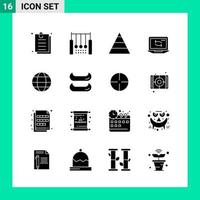 Pack of 16 Solid Style Icon Set Glyph Symbols for print Creative Signs Isolated on White Background 16 Icon Set Creative Black Icon vector background