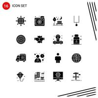 Group of 16 Solid Glyphs Signs and Symbols for spring tuning fork night music park Editable Vector Design Elements