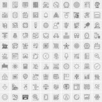 100 Universal Black Line Icons on White Background vector