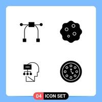 4 Solid Black Icon Pack Glyph Symbols for Mobile Apps isolated on white background 4 Icons Set Creative Black Icon vector background