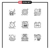 Universal Icon Symbols Group of 9 Modern Outlines of report financial route annual time Editable Vector Design Elements