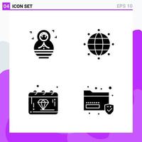 Set of 4 icons in solid style Creative Glyph Symbols for Website Design and Mobile Apps Simple Solid Icon Sign Isolated on White Background 4 Icons Creative Black Icon vector background