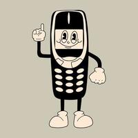 Old phone. Cute cartoon character with hands, legs, eyes. Retro comic style. Hand drawn isolated Vector illustration. Print, logo template