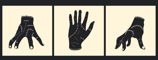 conjunto de tres ilustraciones vectoriales de una mano zombie espeluznante. todos los elementos están aislados vector