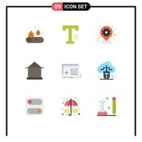 9 Universal Flat Color Signs Symbols of file hut geo house building Editable Vector Design Elements