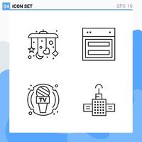 Modern 4 Line style icons Outline Symbols for general use Creative Line Icon Sign Isolated on White Background 4 Icons Pack Creative Black Icon vector background