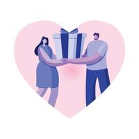 Couple hand holding Gift box with Heart background vector