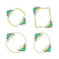 Set of simple floral photo frame isolated white background vector