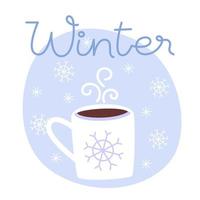 Mug of hot chocolate in cold weather in winter vector