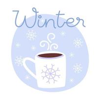 Mug of hot chocolate in cold weather in winter vector