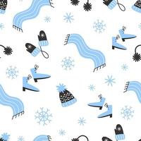 Festive winter pattern with cozy elements in flat style vector