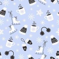 Festive winter pattern with cozy elements in flat style vector