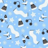 Festive winter pattern with cozy elements in flat style vector