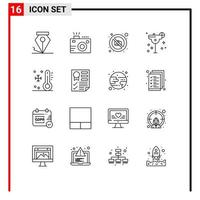 Mobile Interface Outline Set of 16 Pictograms of low margarita camera lime cocktail Editable Vector Design Elements