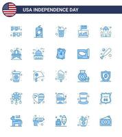 Set of 25 Vector Blues on 4th July USA Independence Day such as usa independence usa cake soda Editable USA Day Vector Design Elements