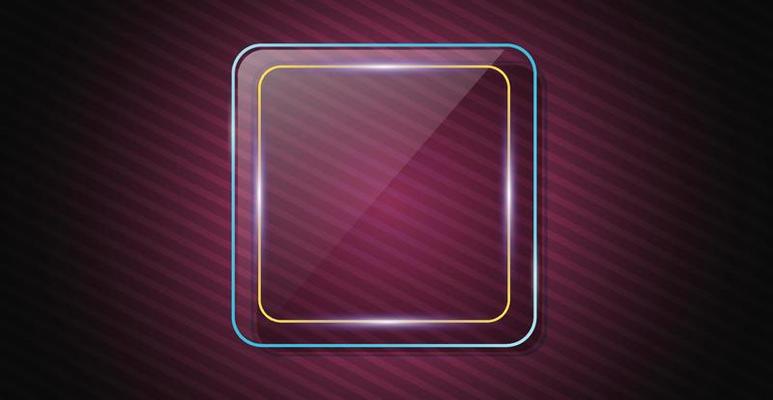 Glass panel on a dark background. Realistic glass with shadow. 3D glare window effect. Acrylic screen template. Shining frame.