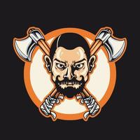Man Head With Cross Axe Retro Vector Illustration