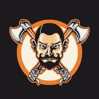 Man Head With Cross Axe Retro Vector Illustration