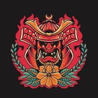 Japanese Samurai With Flower Retro Vector Illustration