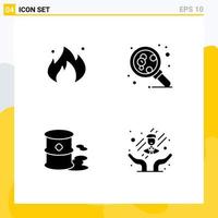 Solid Glyph Pack of 4 Universal Symbols of fire environment construction research pollution Editable Vector Design Elements