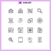 16 User Interface Outline Pack of modern Signs and Symbols of search look protection glass dollar Editable Vector Design Elements