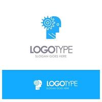 solución cerebro engranaje hombre mecanismo trabajo personal azul sólido logotipo con lugar para eslogan vector