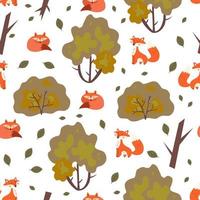 Seamless pattern of fox in the jungle vector