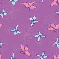 Flower line and butterflies' seamless pattern vector