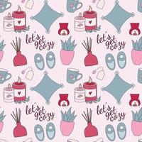 Hygge style seamless pattern with cosy home elements vector