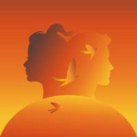 Silhouette of a man and a woman on a background of the sun vector