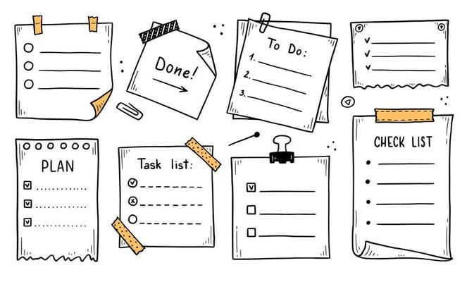 Doodle checklist set. To do, task list