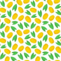 Floral seamless pattern. Vector illustration yellow buds of tulips and green leaves on white background. Textile and packaging paper design.