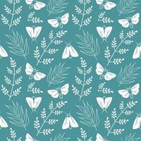 White moths. Seamless pattern on dark background. Vector illustration butterflies on blue background.