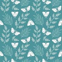 White moths. Seamless pattern on dark background. Vector illustration butterflies on blue background.