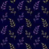 Elegant plant seamless pattern on dark background. Vector illustration of simple field twigs with leaves.