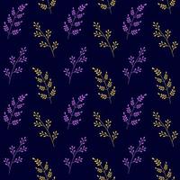 Elegant plant seamless pattern on dark background. Vector illustration of simple field twigs with leaves.