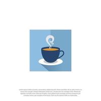 blue coffee mug or cup with steam or smoke in flat design style. Vector illustration