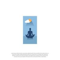 mujer meditando al aire libre y con la ilustración del concepto de nube y sol para yoga, meditación, relajación, recreación, estilo de vida saludable. ilustración vectorial en estilo de dibujos animados plana vector