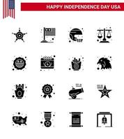 Happy Independence Day 4th July Set of 16 Solid Glyphs American Pictograph of scale justice american court state Editable USA Day Vector Design Elements