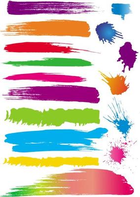 Color paint splashes and line brushes