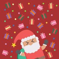 Christmas day red background vector cute love group of gift box and santa claus for shopping online christmas banner decoration christmas day santa claus gift box design illustration red background.