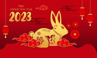 feliz año nuevo chino 2023, año del fondo lujoso del conejo vector