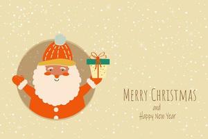 Merry Christmas and happy new year greeting card with cute Santa Claus.  Vector illustration.