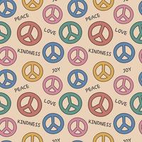 Groovy hippie pattern. Peace symbols. Seamless background with signs of peace. Pacifistic pattern. Colorful hippie print. Doodle design. Vector illustration