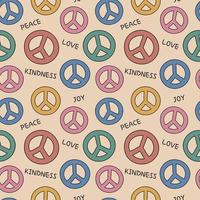 Groovy hippie pattern. Peace symbols. Seamless background with signs of peace. Pacifistic pattern. Colorful hippie print. Doodle design. Vector illustration