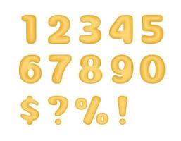 3d numbers vector set. Isolated golden numbers and signs. Exclamation and question marks, dollar and percentage on white background. Trendy 3 D design elements