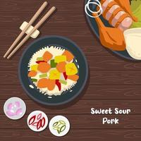 sweet sour pork flat style illustration design vector