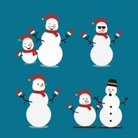 Set of Christmas snowmen, Cute characters snowman collection for holiday new year. Vector illustration.