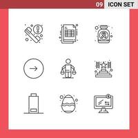 9 User Interface Outline Pack of modern Signs and Symbols of patent music bottle multimedia control Editable Vector Design Elements
